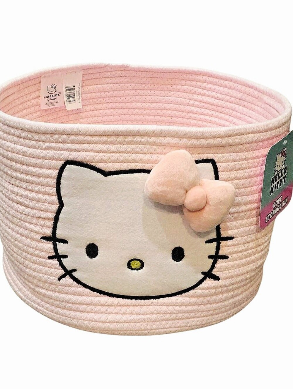 Hello Kitty Decorative Rope Storage Bin w/Bow Accent& Handles- Medium
